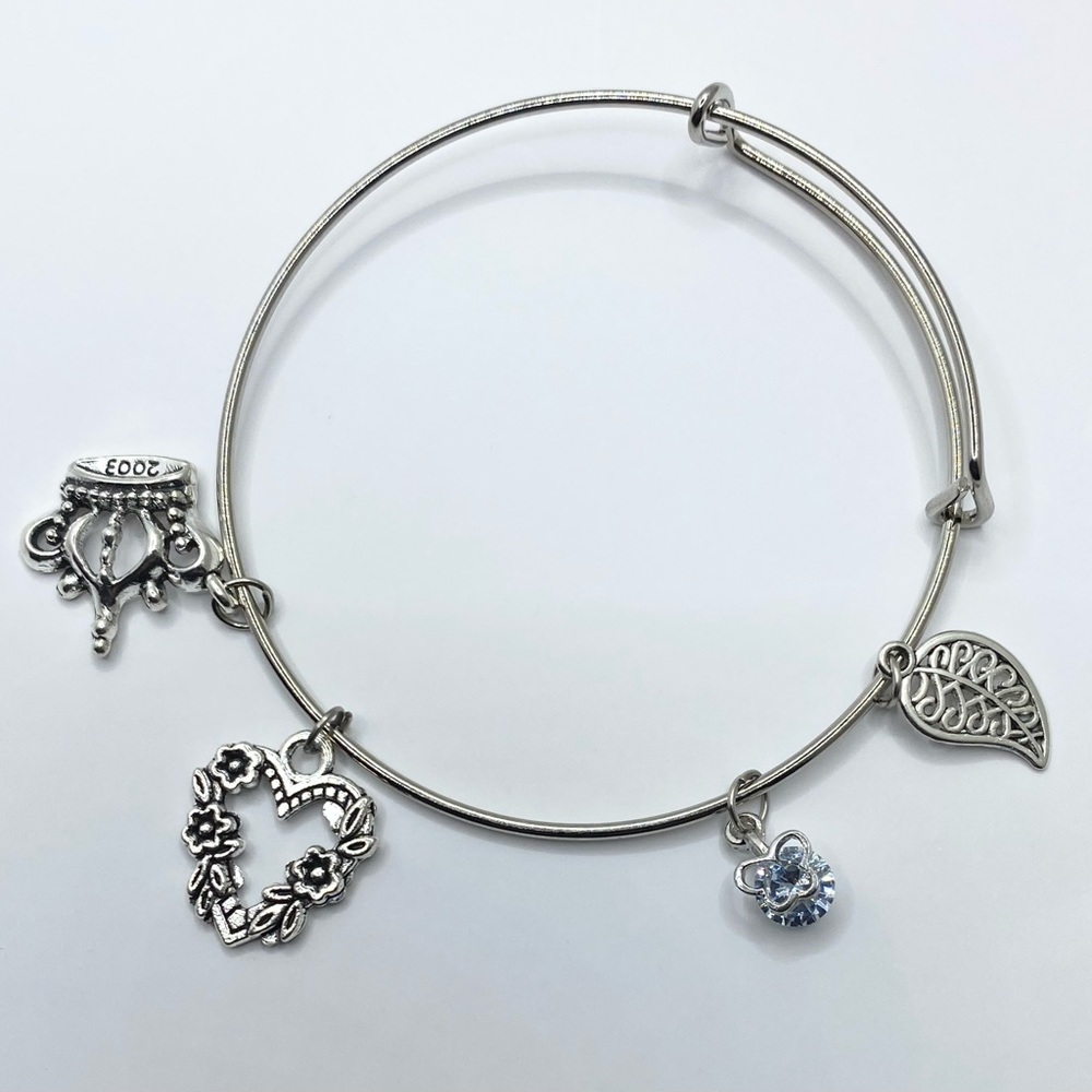 Silver tone stainless steel Expandable Bangle Adjustable Wire Bracelets Love